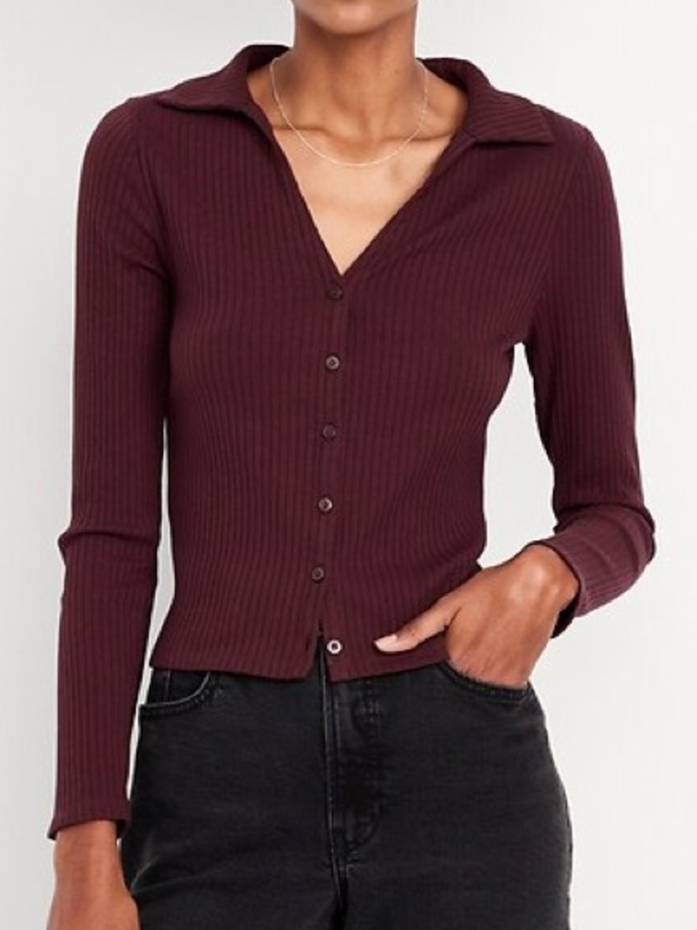 Old Navy Ribbed Button-Down Top - Burgundy